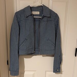Reformation Blue and White Plaid Jean Jacket
